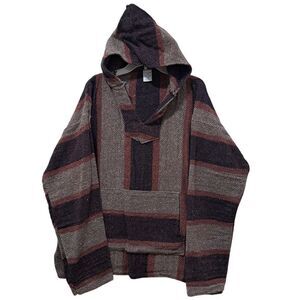 Mexport Hippie Ethnic Pullover Woven Grunge Y2K Hoodie Sweater XL Multi-Color
